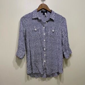 ✨$7 CLEAR-OUT✨ FDJ Lightweight Collared Striped Button Down Blouse Shirt Top